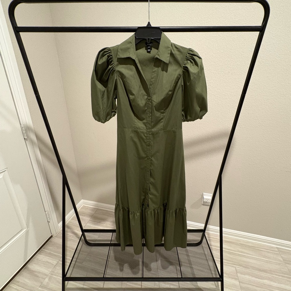 River Island Olive Puff Sleeve Dress